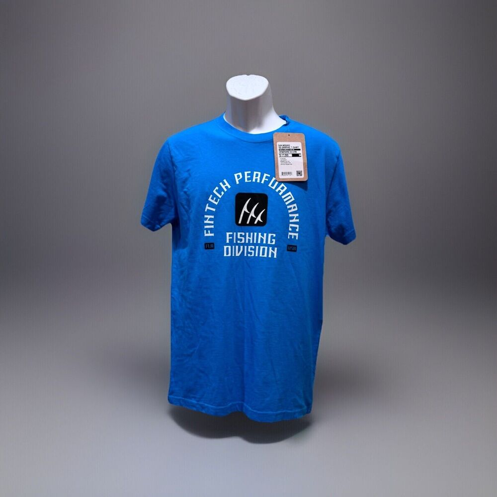 Men's Fintech Performance Fishing T-Shirt - Ocean Blue - Choose Size Medium NWT